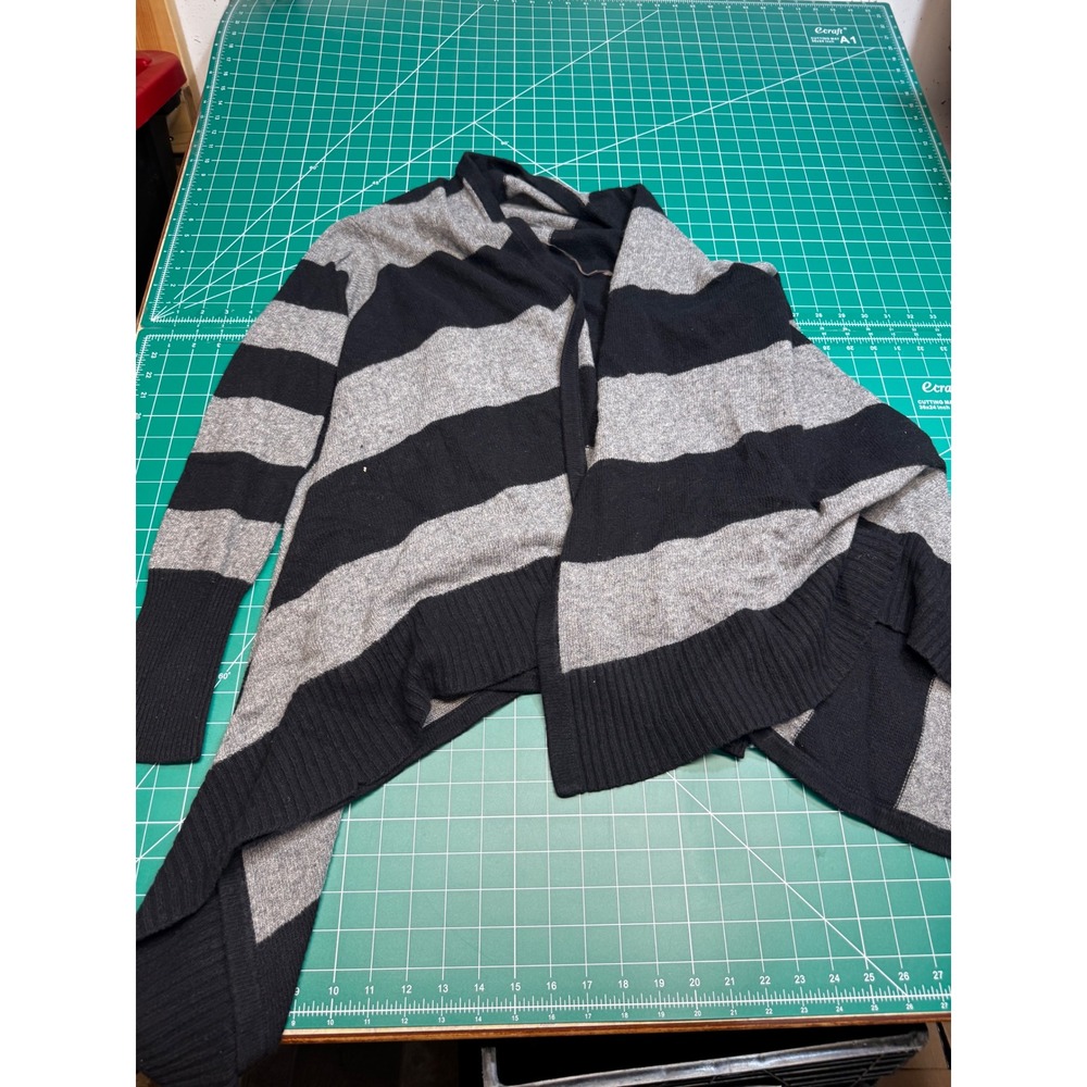 Mossimo Supply Co Womens XL Gray Black Striped Waterfall Open Front Cardigan
